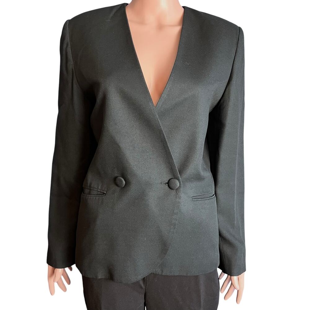 Talbots Double Breasted Blazer Navy Blue 4 Vee Neckline Career Academia Preppy